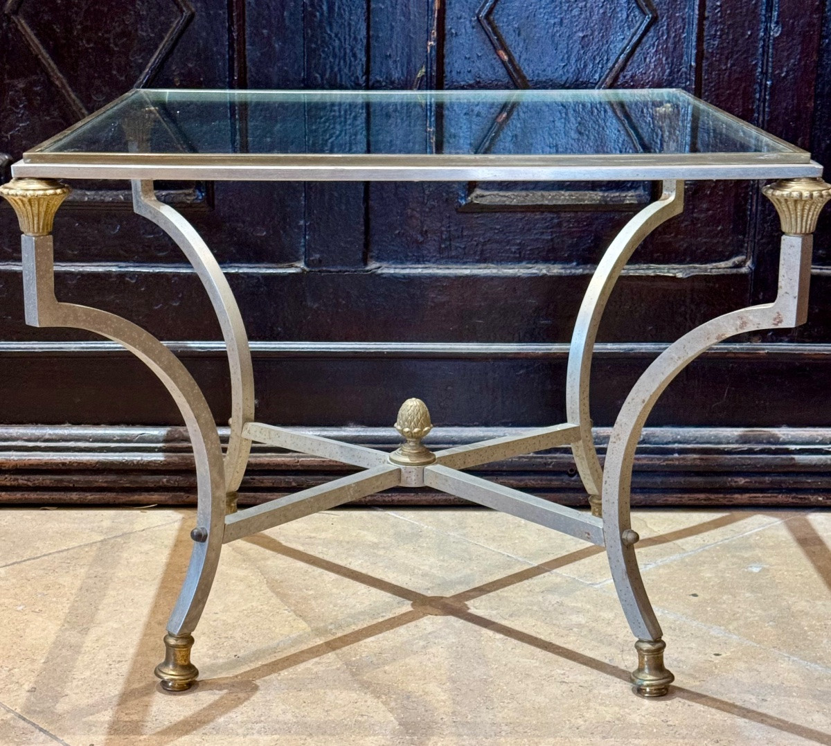 Paire de tables basses italiennes en fer et bronze, circa 1950-photo-2