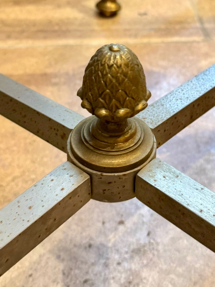 Paire de tables basses italiennes en fer et bronze, circa 1950-photo-2
