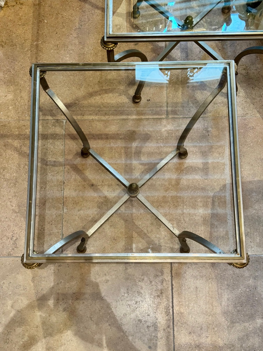 Paire de tables basses italiennes en fer et bronze, circa 1950-photo-3