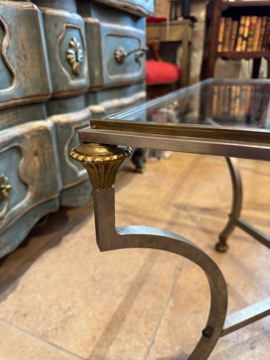 Paire de tables basses italiennes en fer et bronze, circa 1950-photo-4