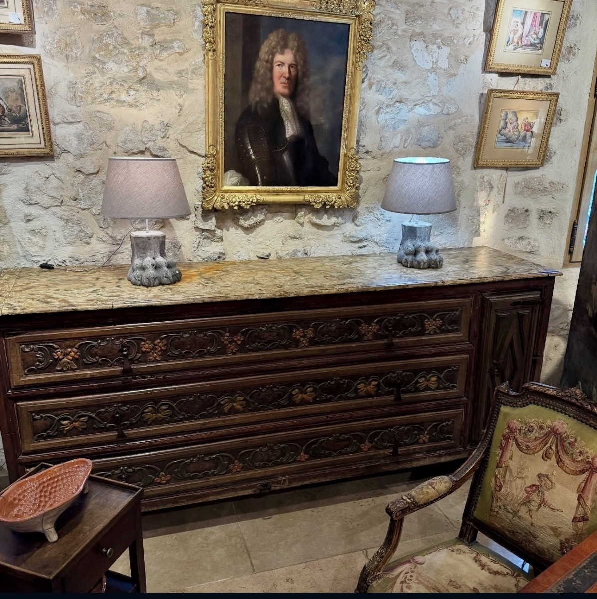 Large Sacristy Cabinet In Painted And Carved Wood From The End Of The 17th Century-photo-2