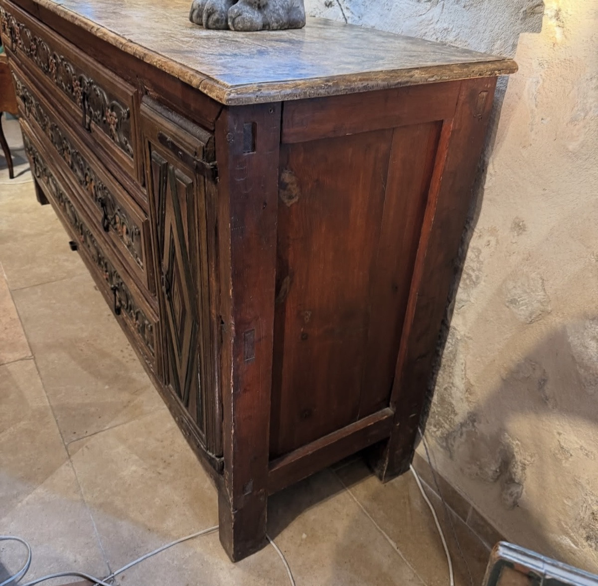 Large Sacristy Cabinet In Painted And Carved Wood From The End Of The 17th Century-photo-3