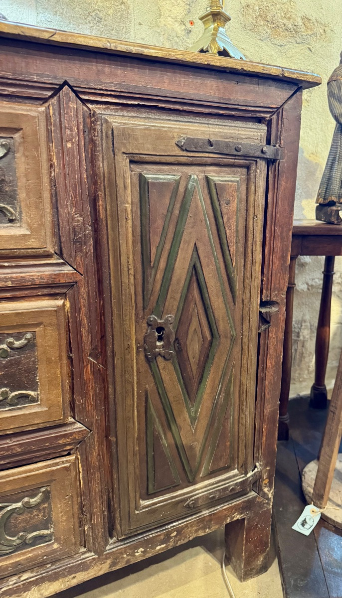 Large Sacristy Cabinet In Painted And Carved Wood From The End Of The 17th Century-photo-1