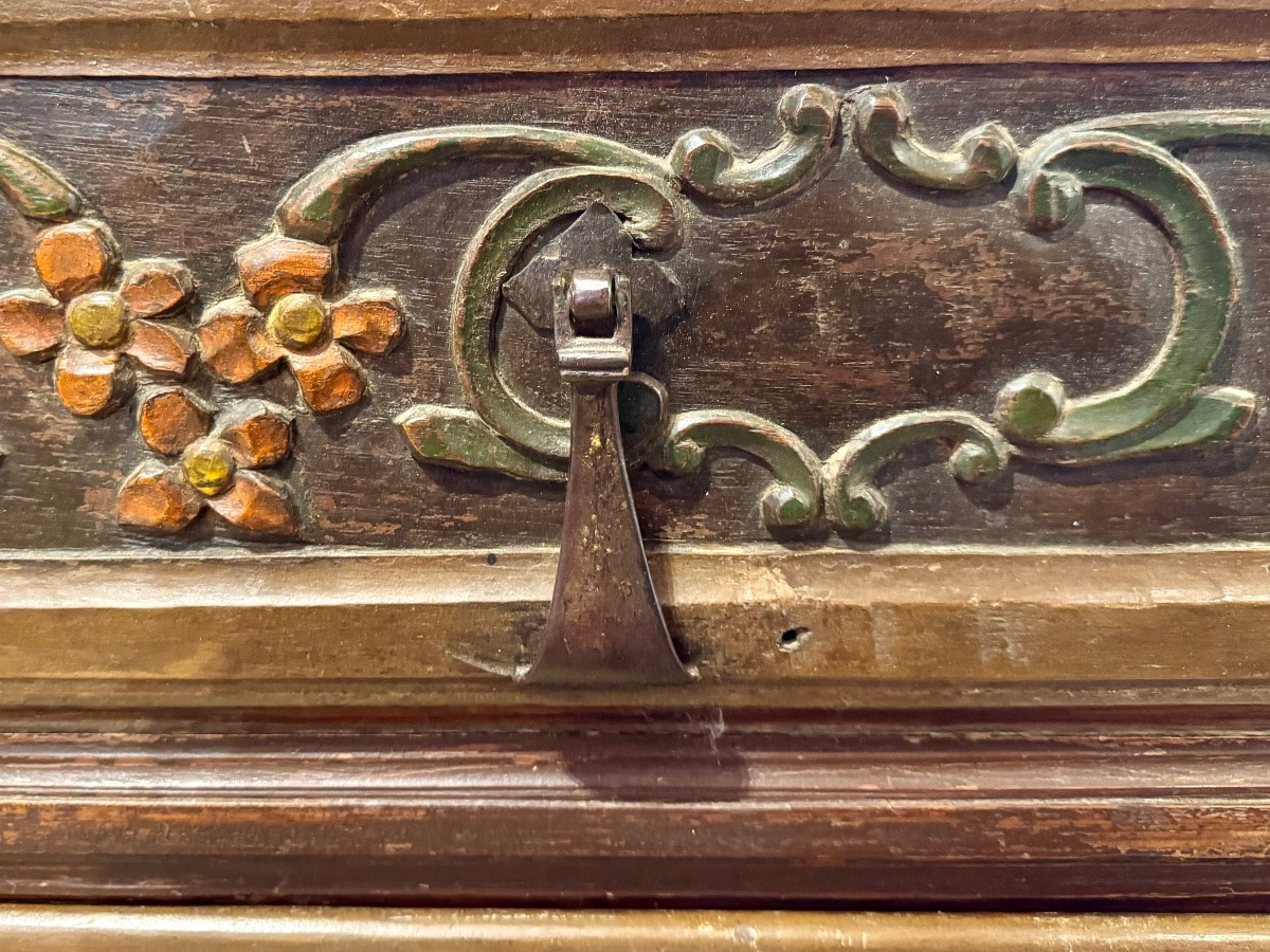 Large Sacristy Cabinet In Painted And Carved Wood From The End Of The 17th Century-photo-2