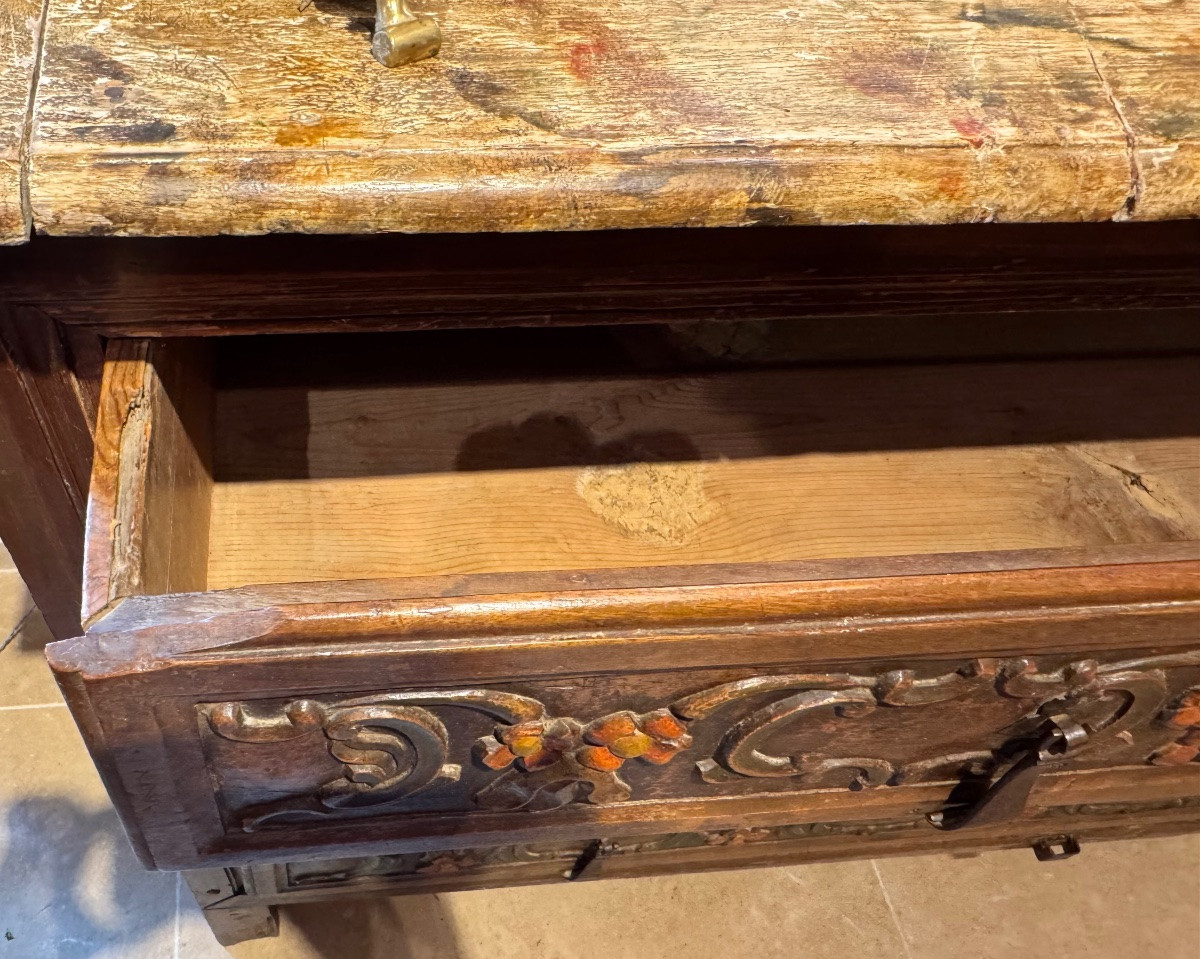 Large Sacristy Cabinet In Painted And Carved Wood From The End Of The 17th Century-photo-4