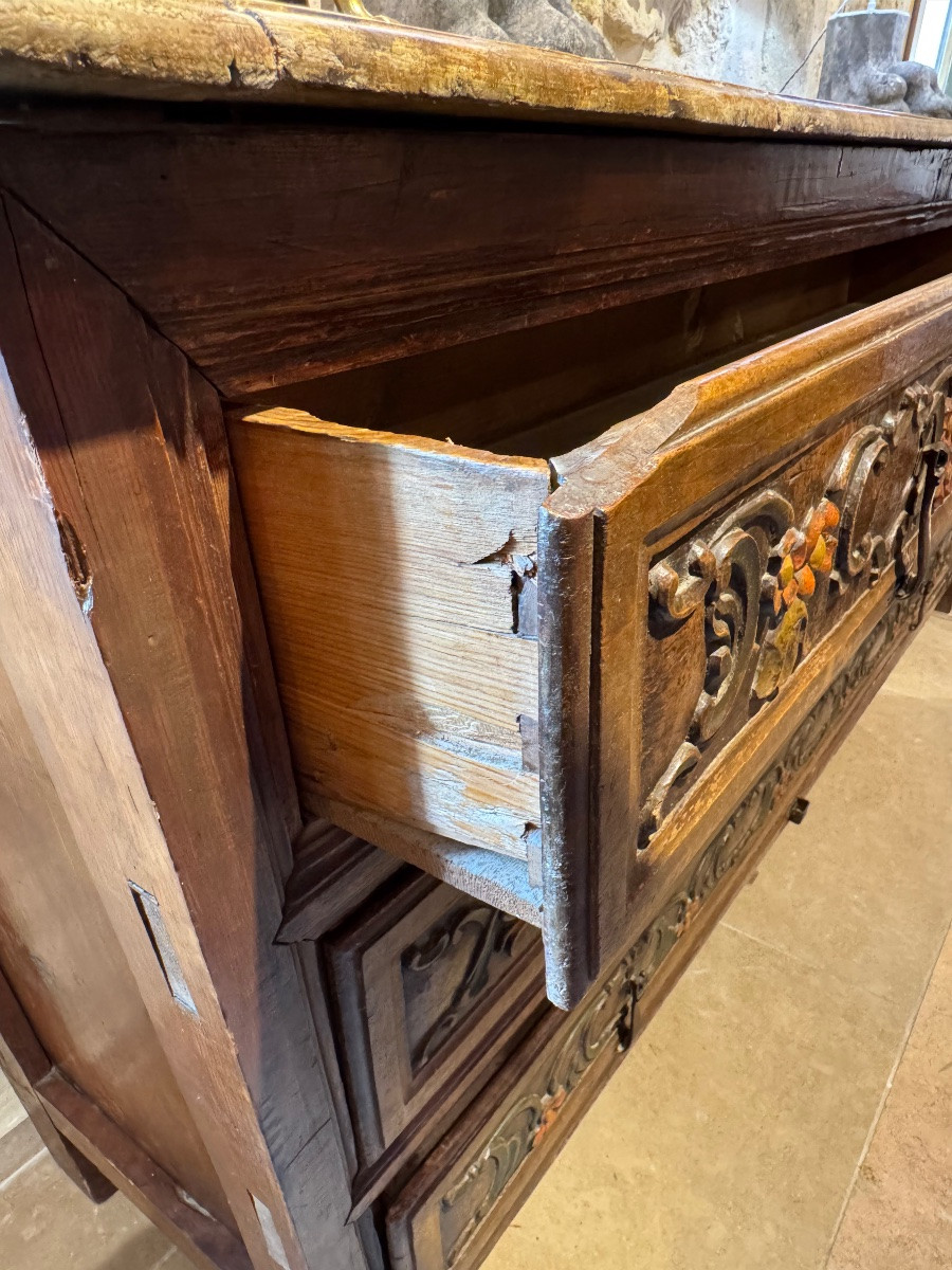 Large Sacristy Cabinet In Painted And Carved Wood From The End Of The 17th Century-photo-5