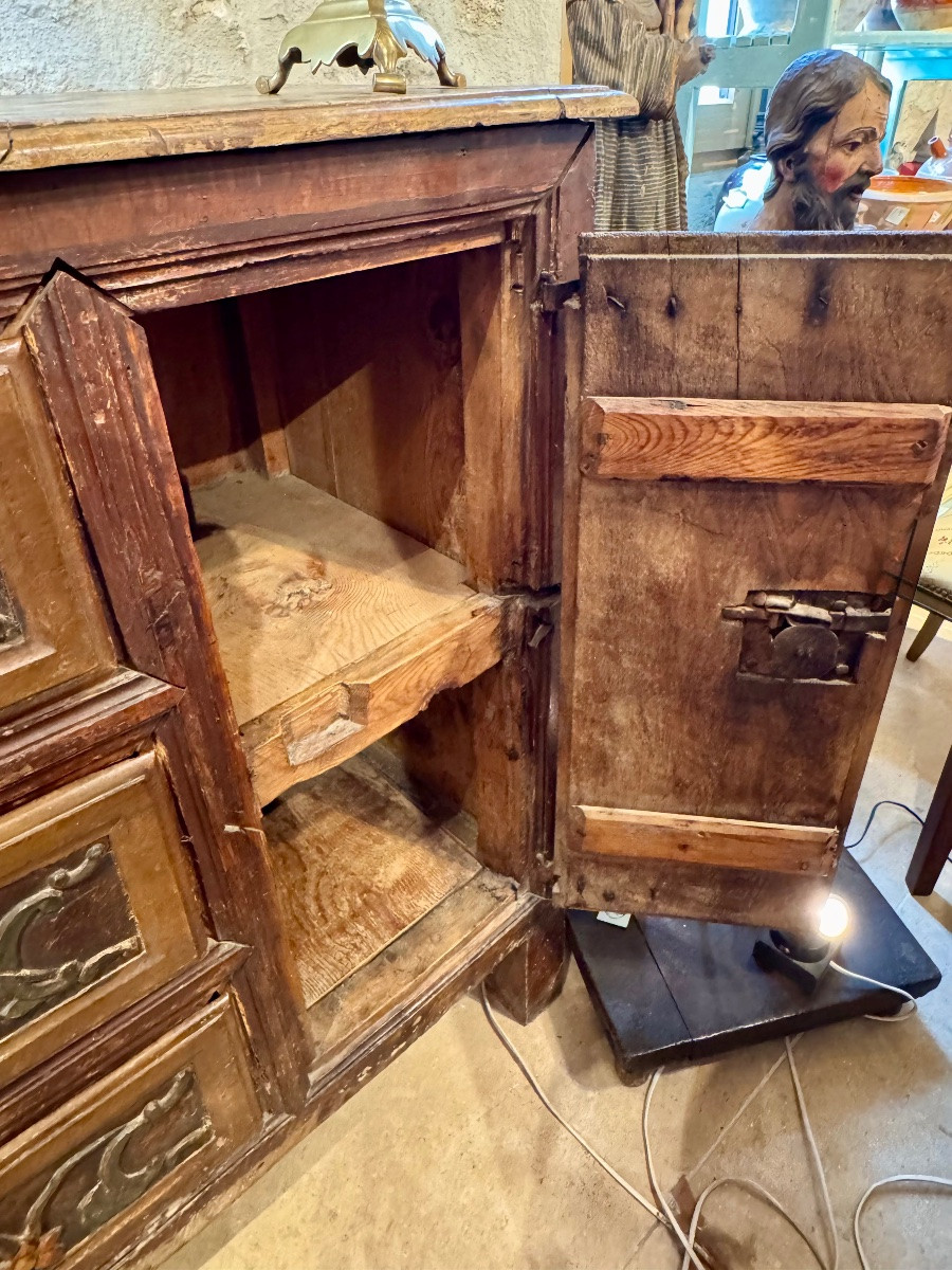 Large Sacristy Cabinet In Painted And Carved Wood From The End Of The 17th Century-photo-6