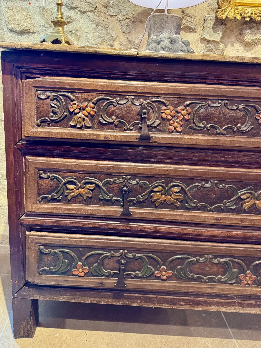 Large Sacristy Cabinet In Painted And Carved Wood From The End Of The 17th Century-photo-8