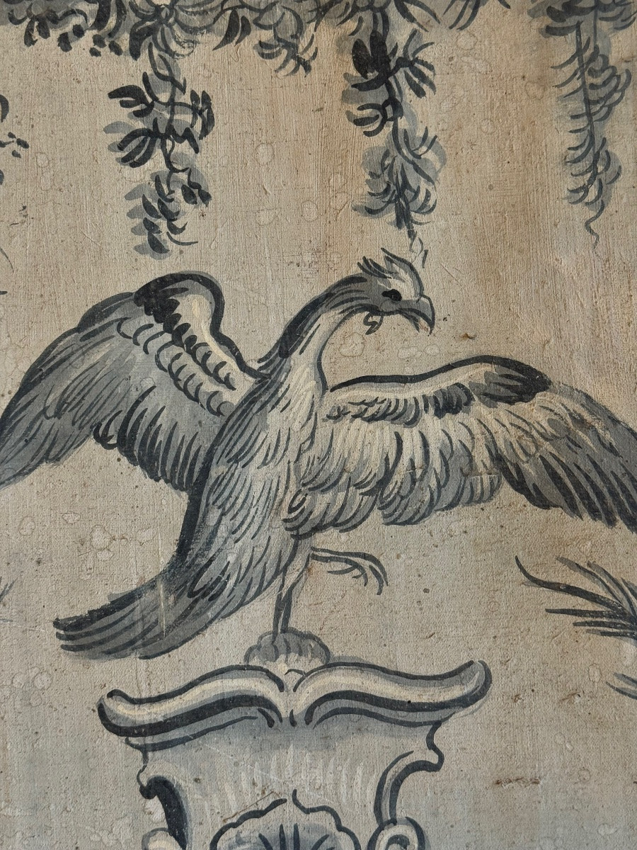 Six-leaf Screen, Grotesque Decoration, Double-sided Painted Canvas, 17th Century-photo-2