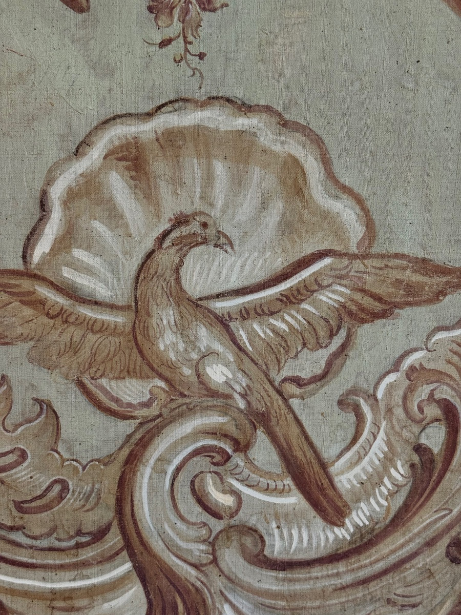 Six-leaf Screen, Grotesque Decoration, Double-sided Painted Canvas, 17th Century-photo-5
