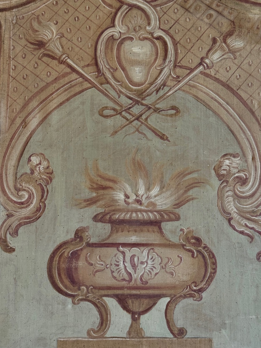 Six-leaf Screen, Grotesque Decoration, Double-sided Painted Canvas, 17th Century-photo-8