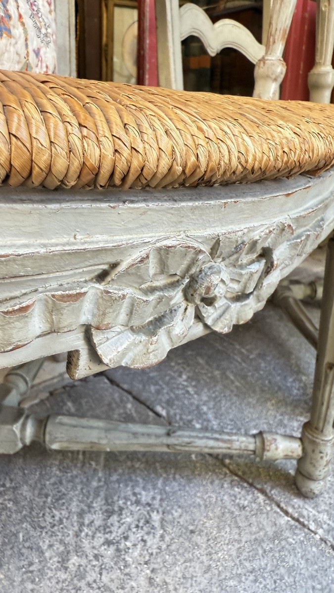 Pair Of 18th Century Straw Armchairs, Louis XVI Decor, Original Paint-photo-4
