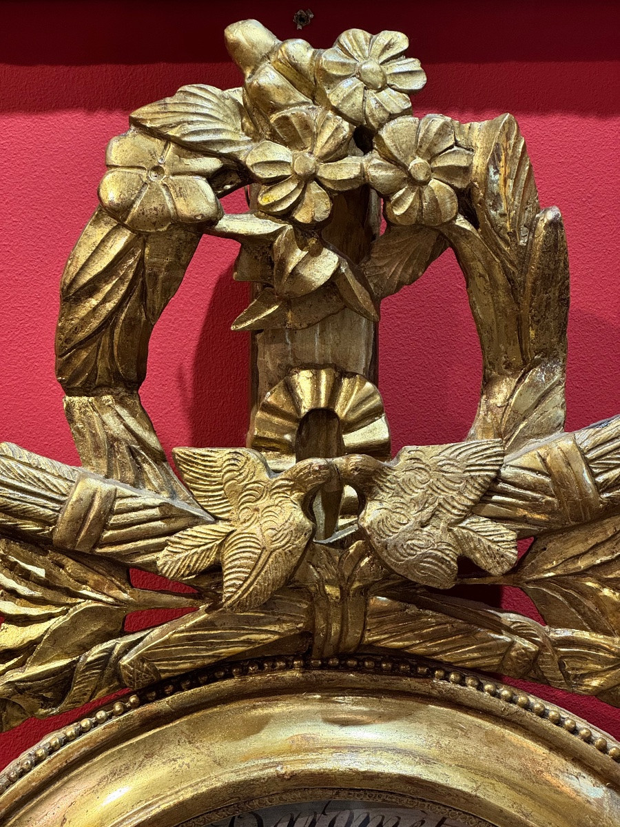 Baromètre Louis XVI en bois sculpté et doré, 18e-photo-2