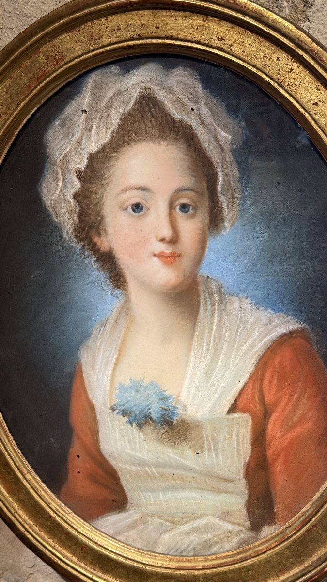 Pastel XVIIIe – Jeune servante, époque Louis XVI-photo-2