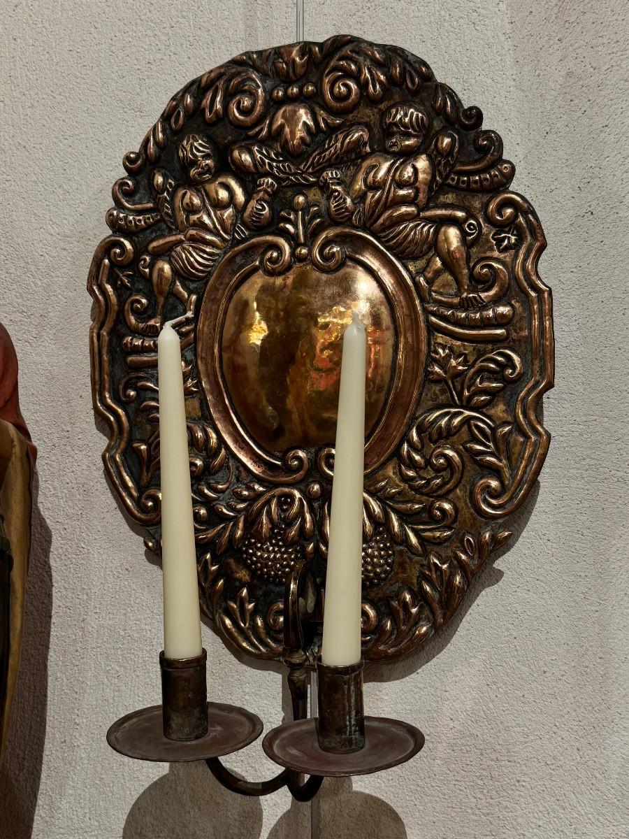 Two Pairs Of Repoussé Copper Light Deflectors, 19th Century -photo-2