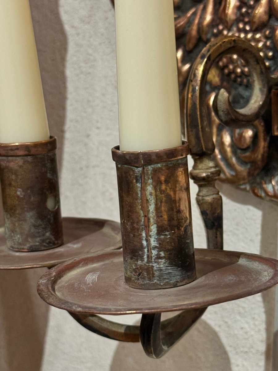 Two Pairs Of Repoussé Copper Light Deflectors, 19th Century -photo-5