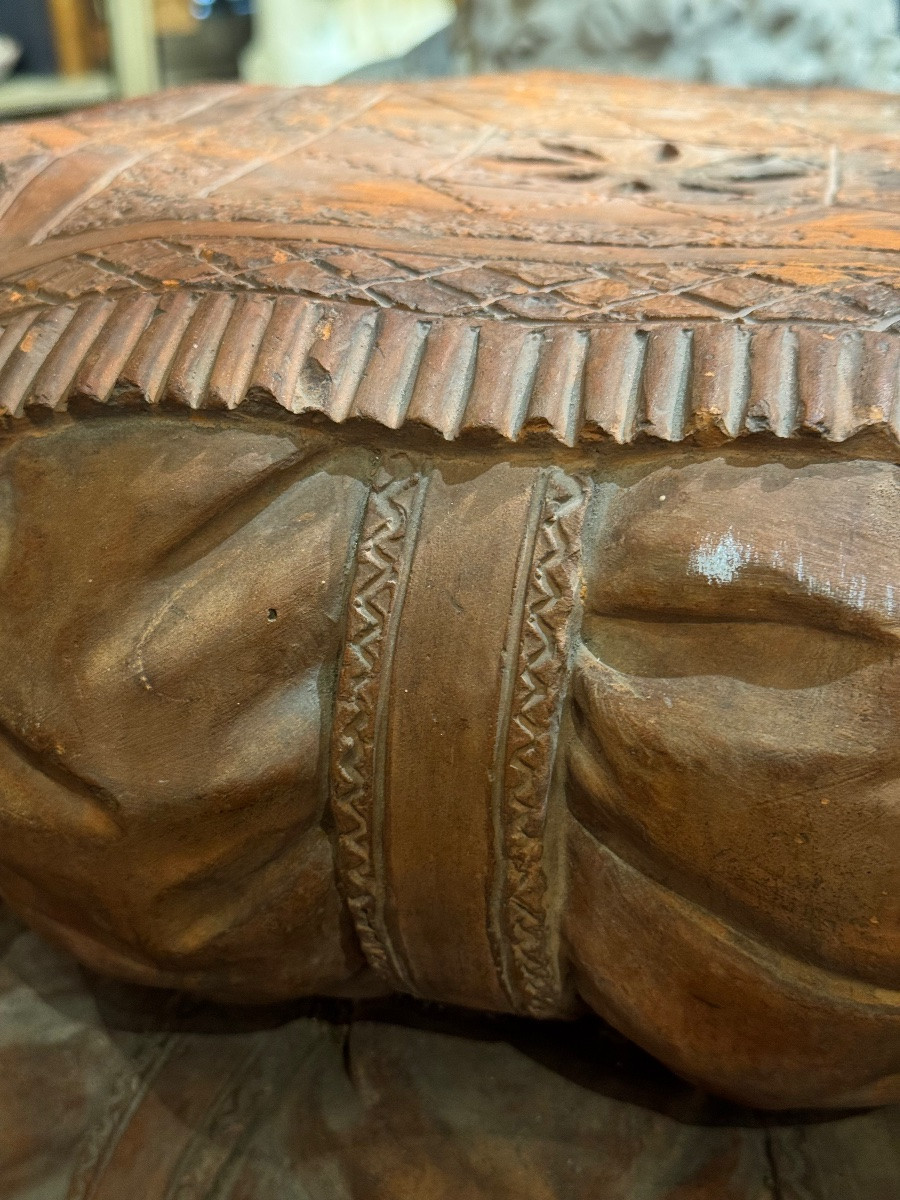 Terracotta Stool Signed Araghi E Leoni, Milan, Circa 1880-1900-photo-2