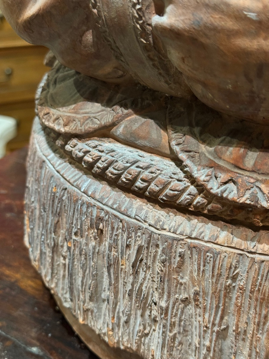 Terracotta Stool Signed Araghi E Leoni, Milan, Circa 1880-1900-photo-4