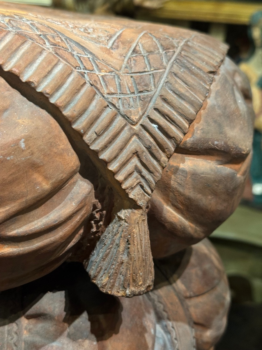 Terracotta Stool Signed Araghi E Leoni, Milan, Circa 1880-1900-photo-2