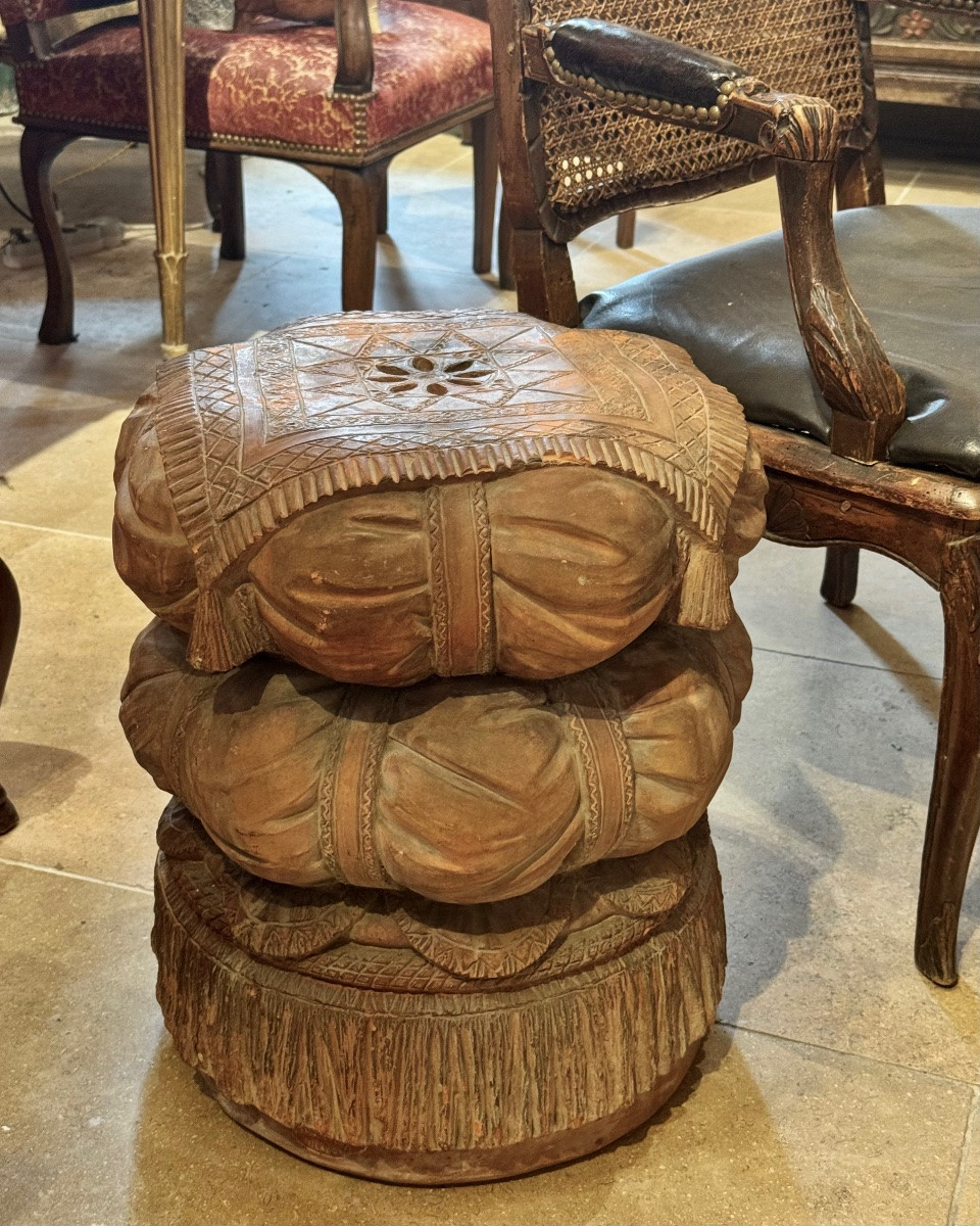 Terracotta Stool Signed Araghi E Leoni, Milan, Circa 1880-1900-photo-6