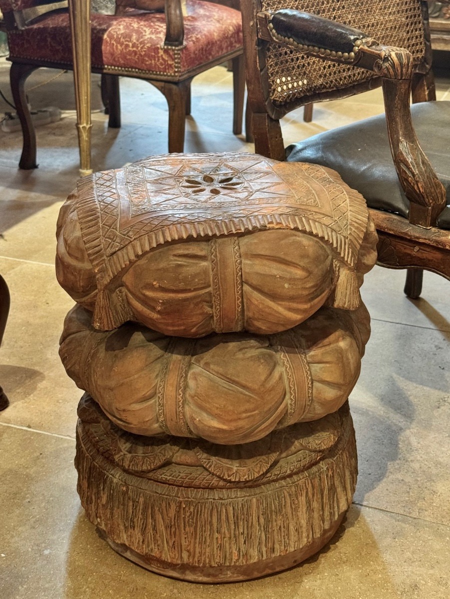 Terracotta Stool Signed Araghi E Leoni, Milan, Circa 1880-1900