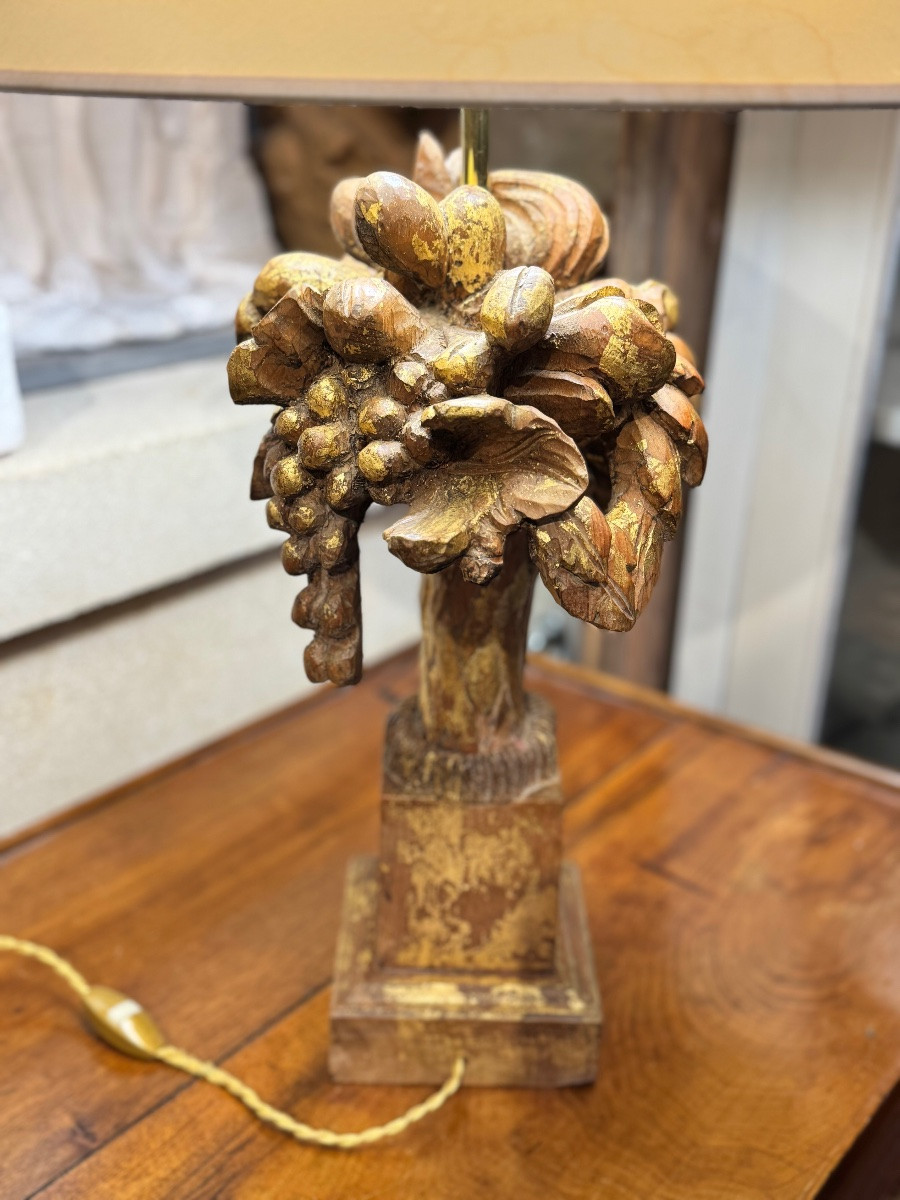 Lamp With Fruit Decoration In Gilded Wood-photo-4