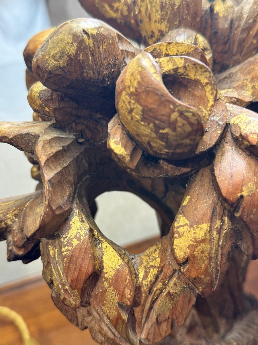 Lamp With Fruit Decoration In Gilded Wood-photo-2