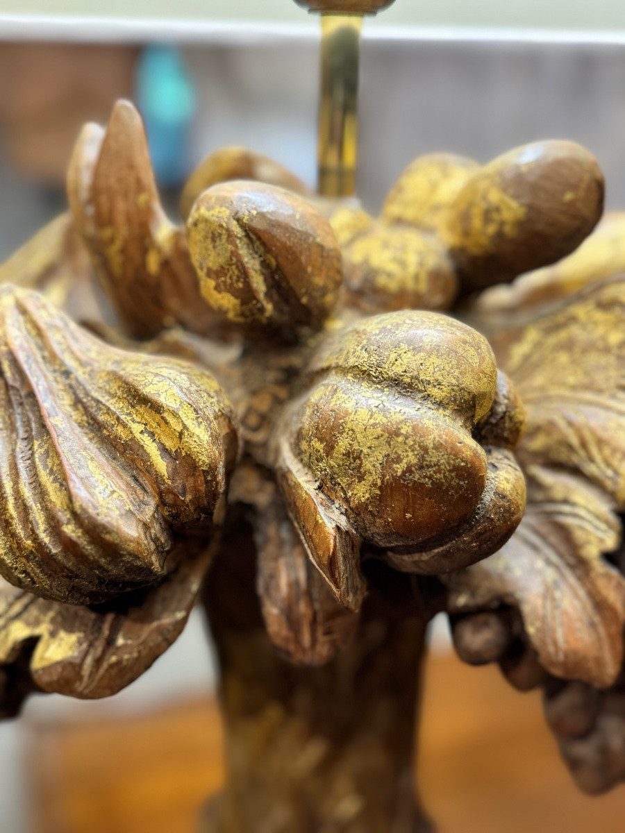 Lamp With Fruit Decoration In Gilded Wood-photo-5
