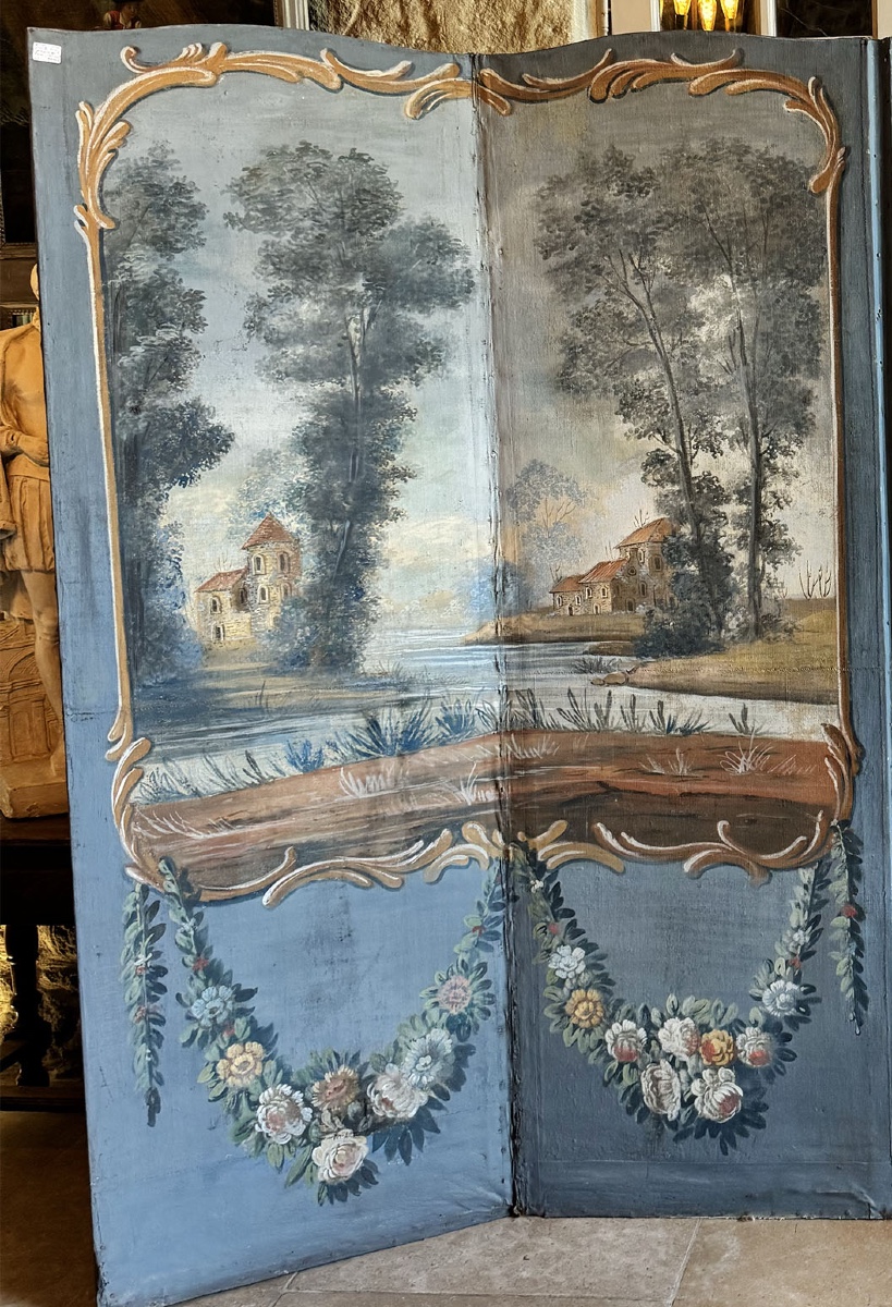 Paravent à quatre feuilles, toile peinte – Provence, XVIIIᵉ siècle-photo-3