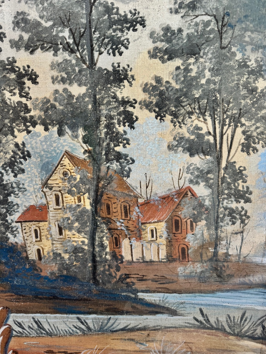 Paravent à quatre feuilles, toile peinte – Provence, XVIIIᵉ siècle-photo-4