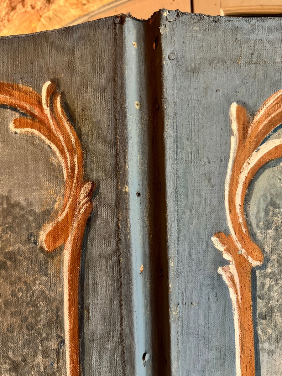 Paravent à quatre feuilles, toile peinte – Provence, XVIIIᵉ siècle-photo-7