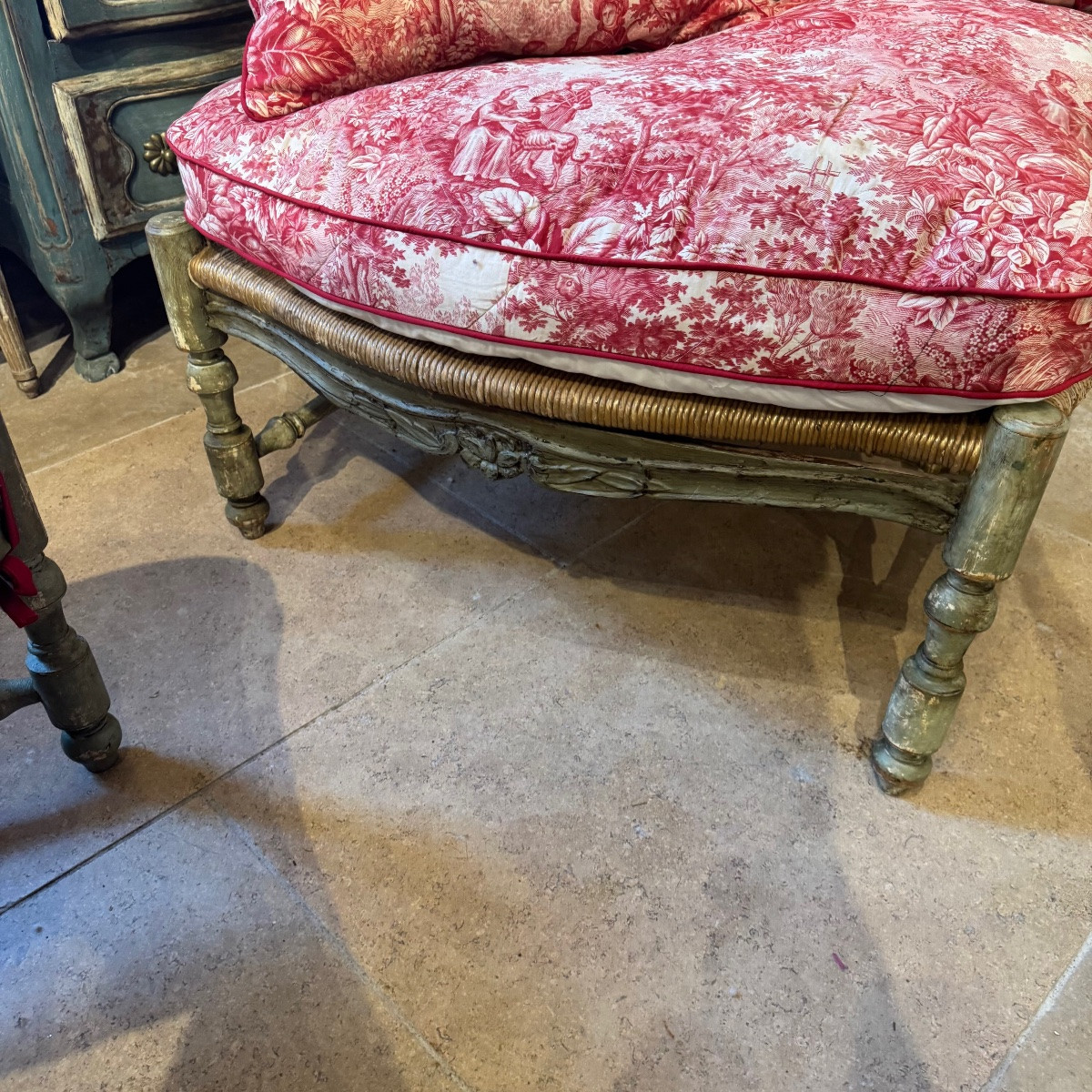 Large Armchair With Footrest – Painted Wood, Late 18th Century Turning-photo-5