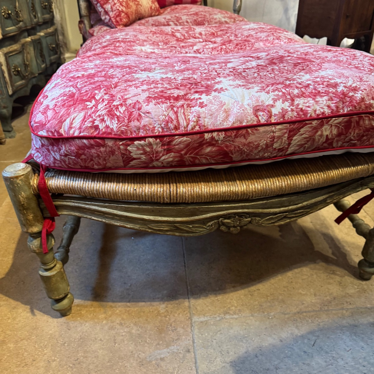 Large Armchair With Footrest – Painted Wood, Late 18th Century Turning-photo-7