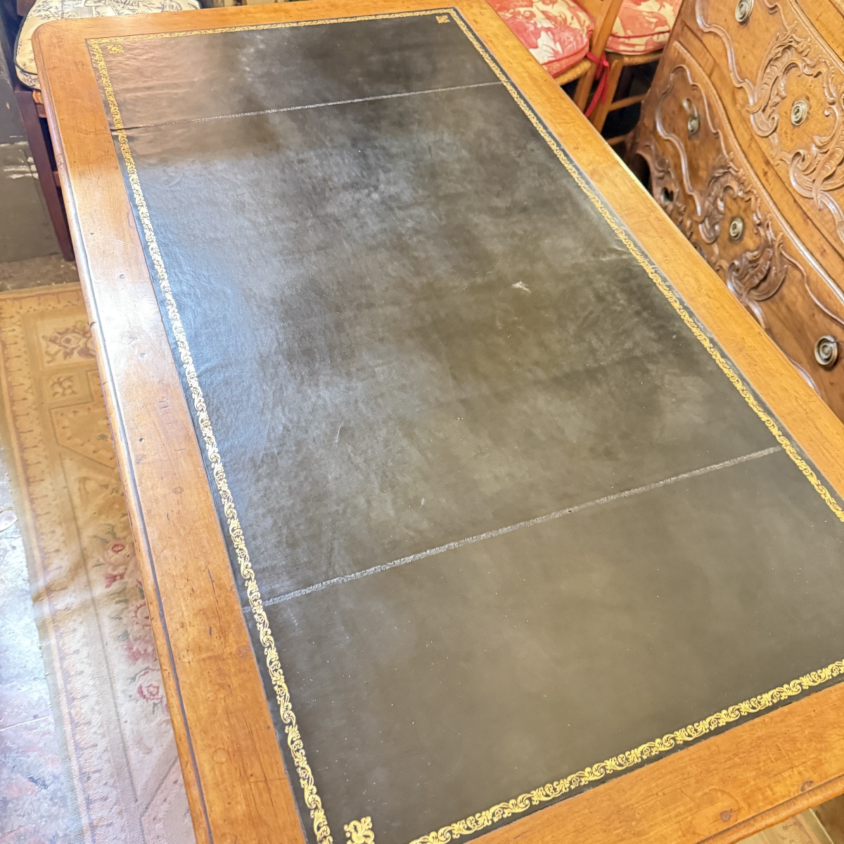 Grand bureau plat en noyer Louis XV-photo-2