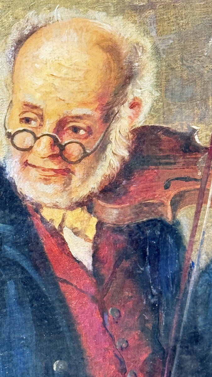 Musicien dans son atelier – Huile sur toile signée, seconde moitié du XIXᵉ siècle-photo-2