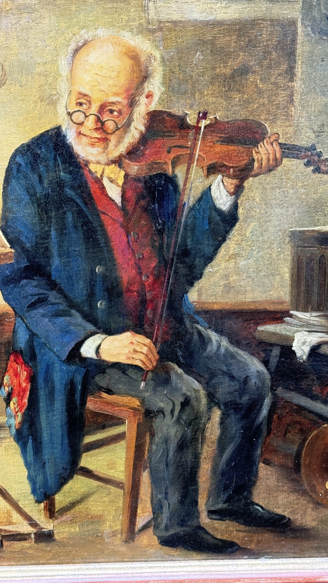Musicien dans son atelier – Huile sur toile signée, seconde moitié du XIXᵉ siècle-photo-3