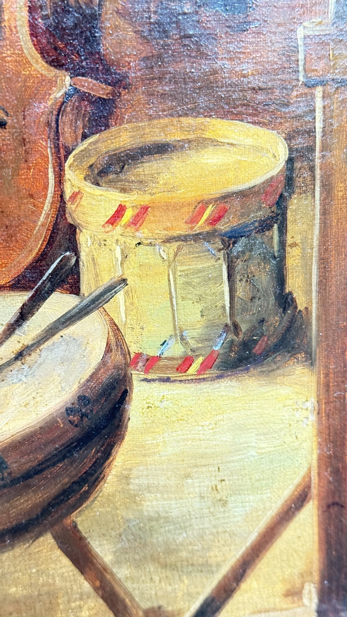 Musicien dans son atelier – Huile sur toile signée, seconde moitié du XIXᵉ siècle-photo-4