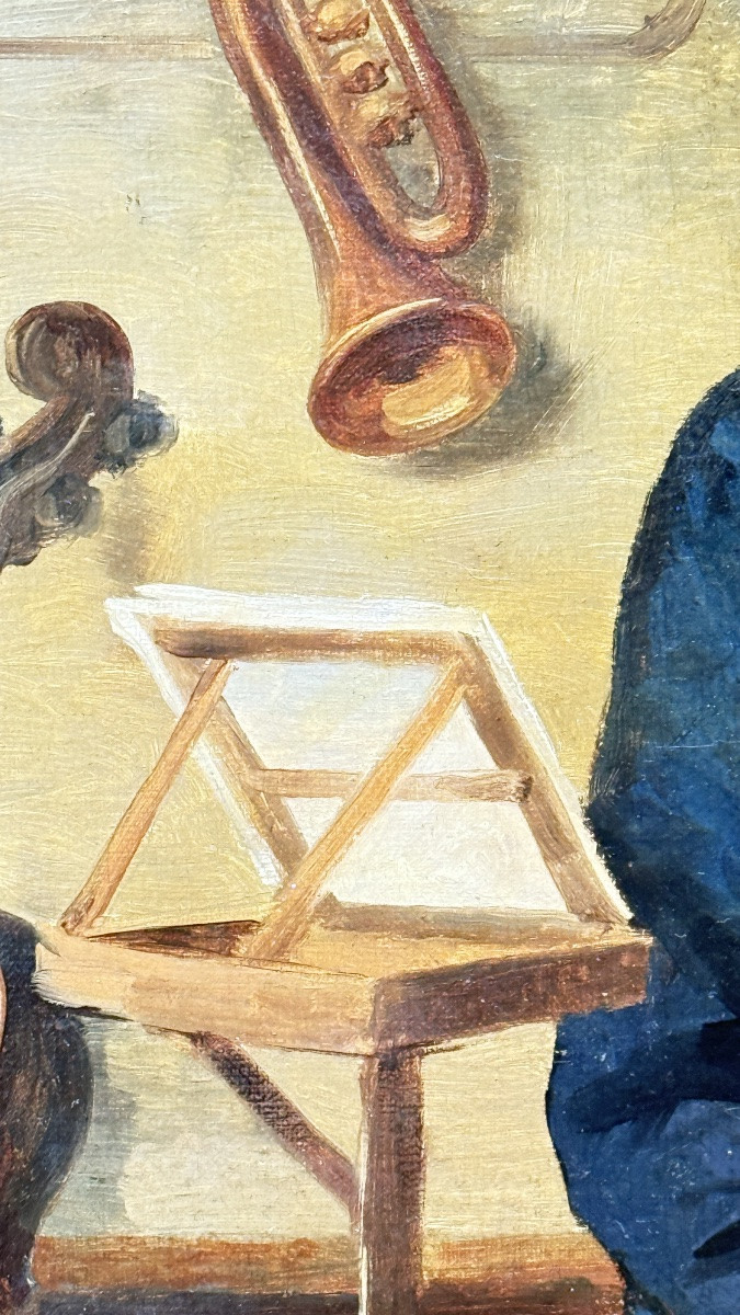 Musicien dans son atelier – Huile sur toile signée, seconde moitié du XIXᵉ siècle-photo-1