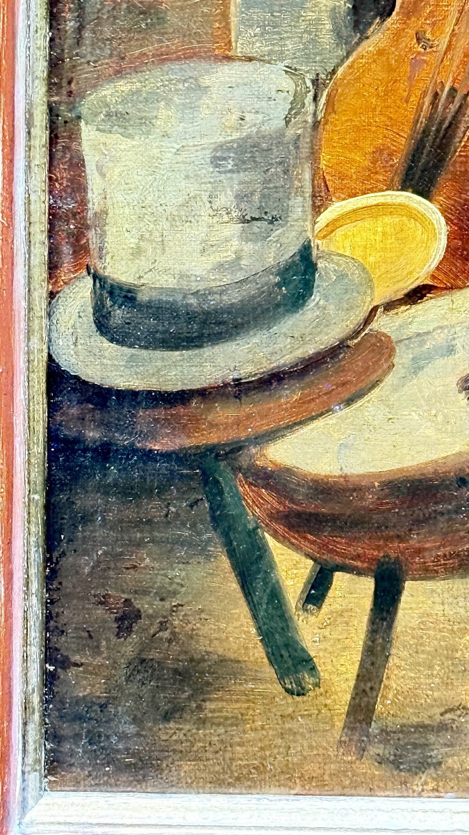 Musicien dans son atelier – Huile sur toile signée, seconde moitié du XIXᵉ siècle-photo-2