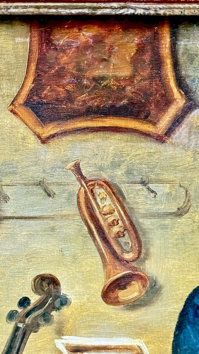 Musicien dans son atelier – Huile sur toile signée, seconde moitié du XIXᵉ siècle-photo-3