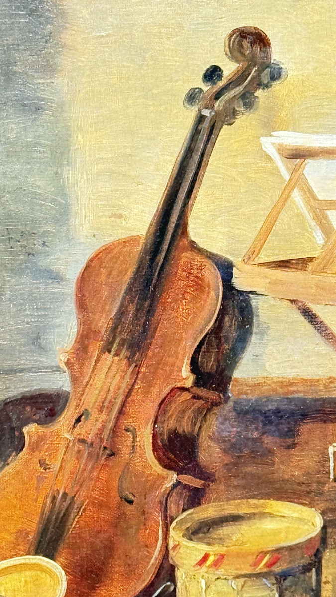 Musicien dans son atelier – Huile sur toile signée, seconde moitié du XIXᵉ siècle-photo-4