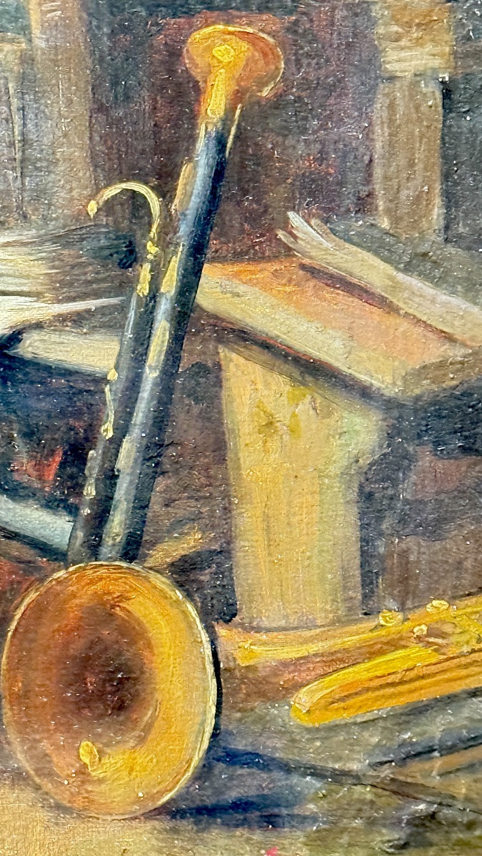Musicien dans son atelier – Huile sur toile signée, seconde moitié du XIXᵉ siècle-photo-5
