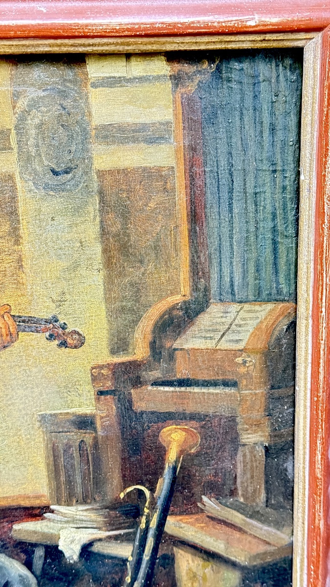 Musicien dans son atelier – Huile sur toile signée, seconde moitié du XIXᵉ siècle-photo-6