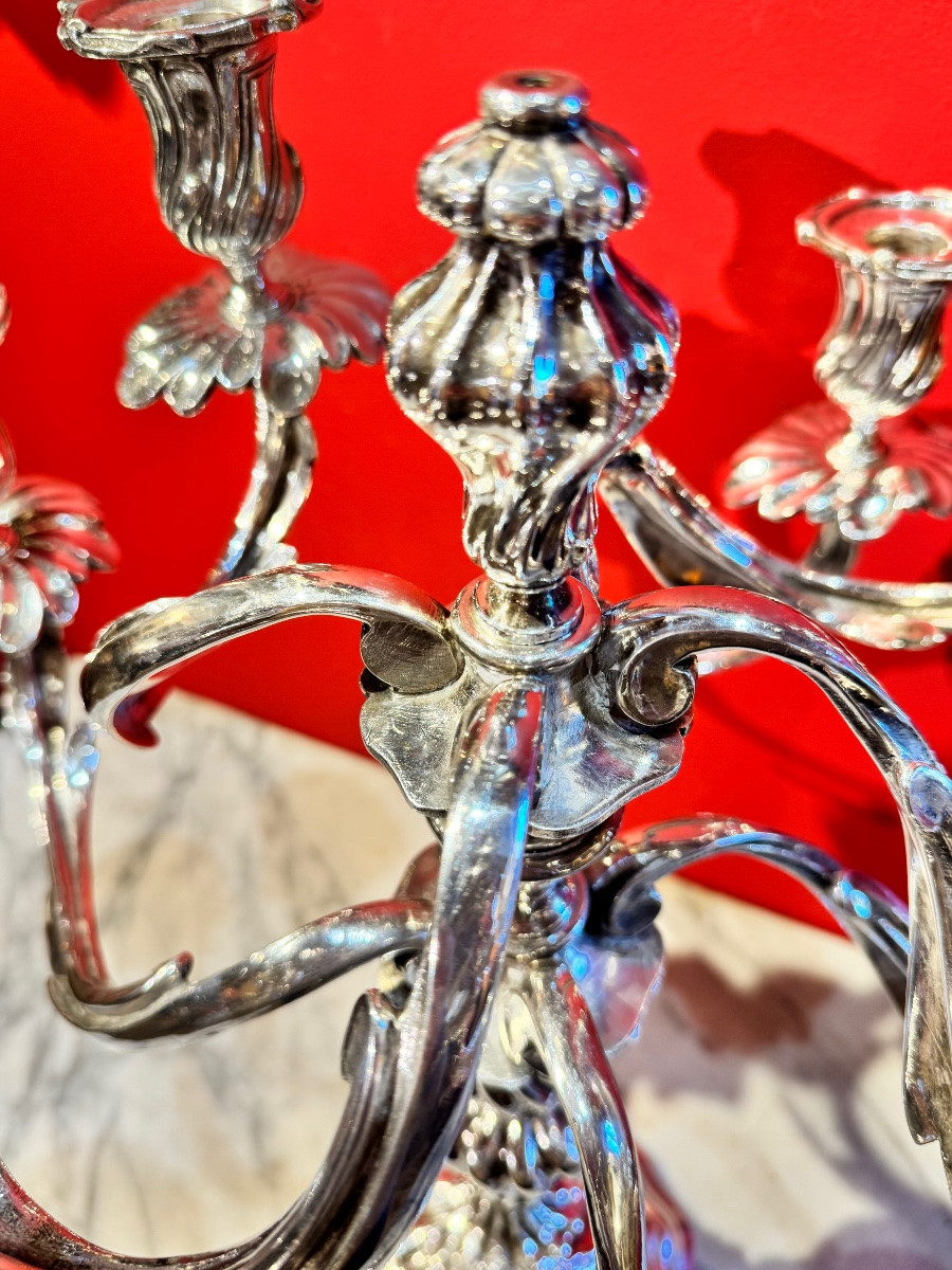Paire de candélabres en bronze argenté – XIXᵉ siècle-photo-4