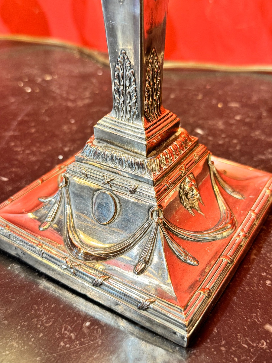 Pair Of Silver-plated Candlesticks, 19th Century-photo-3