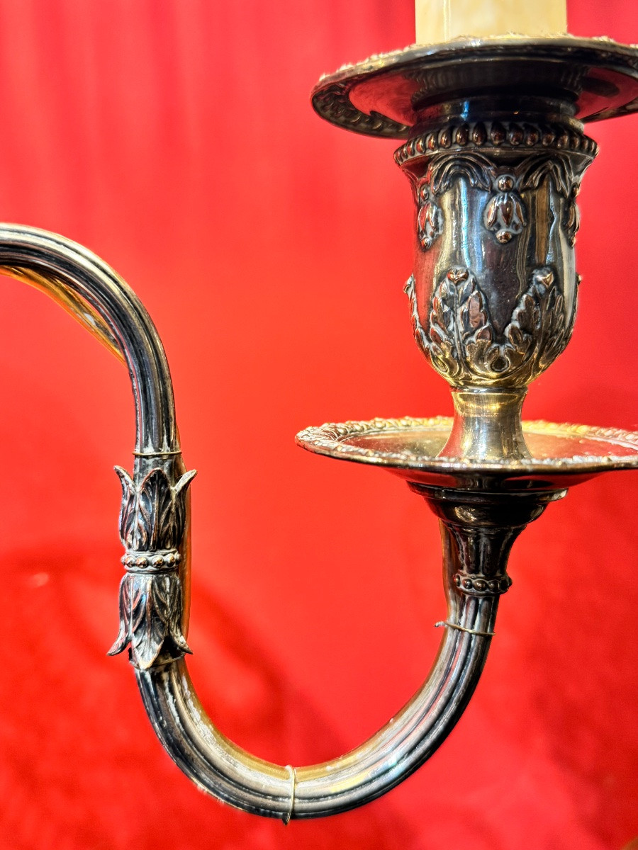 Pair Of Silver-plated Candlesticks, 19th Century-photo-4