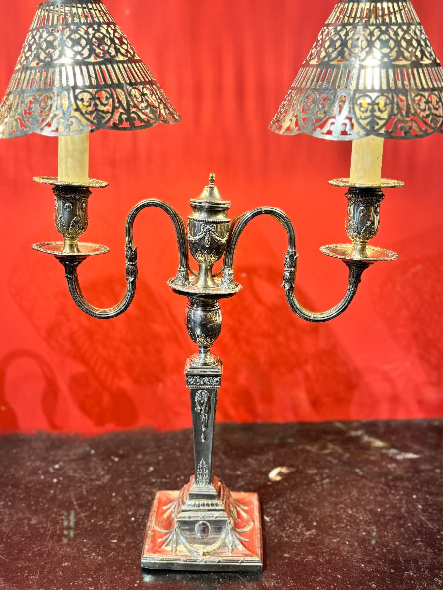 Pair Of Silver-plated Candlesticks, 19th Century-photo-1