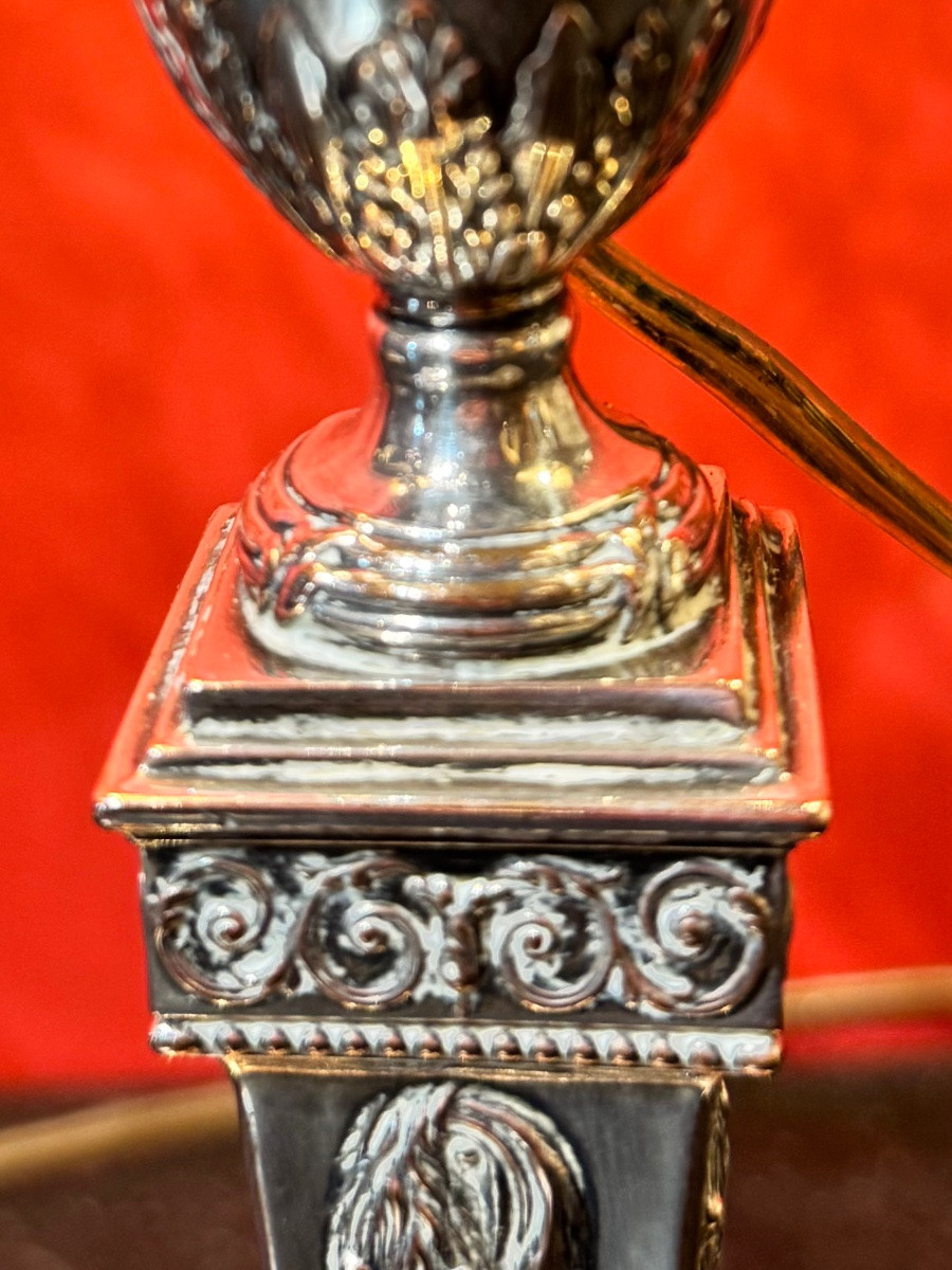 Pair Of Silver-plated Candlesticks, 19th Century-photo-2