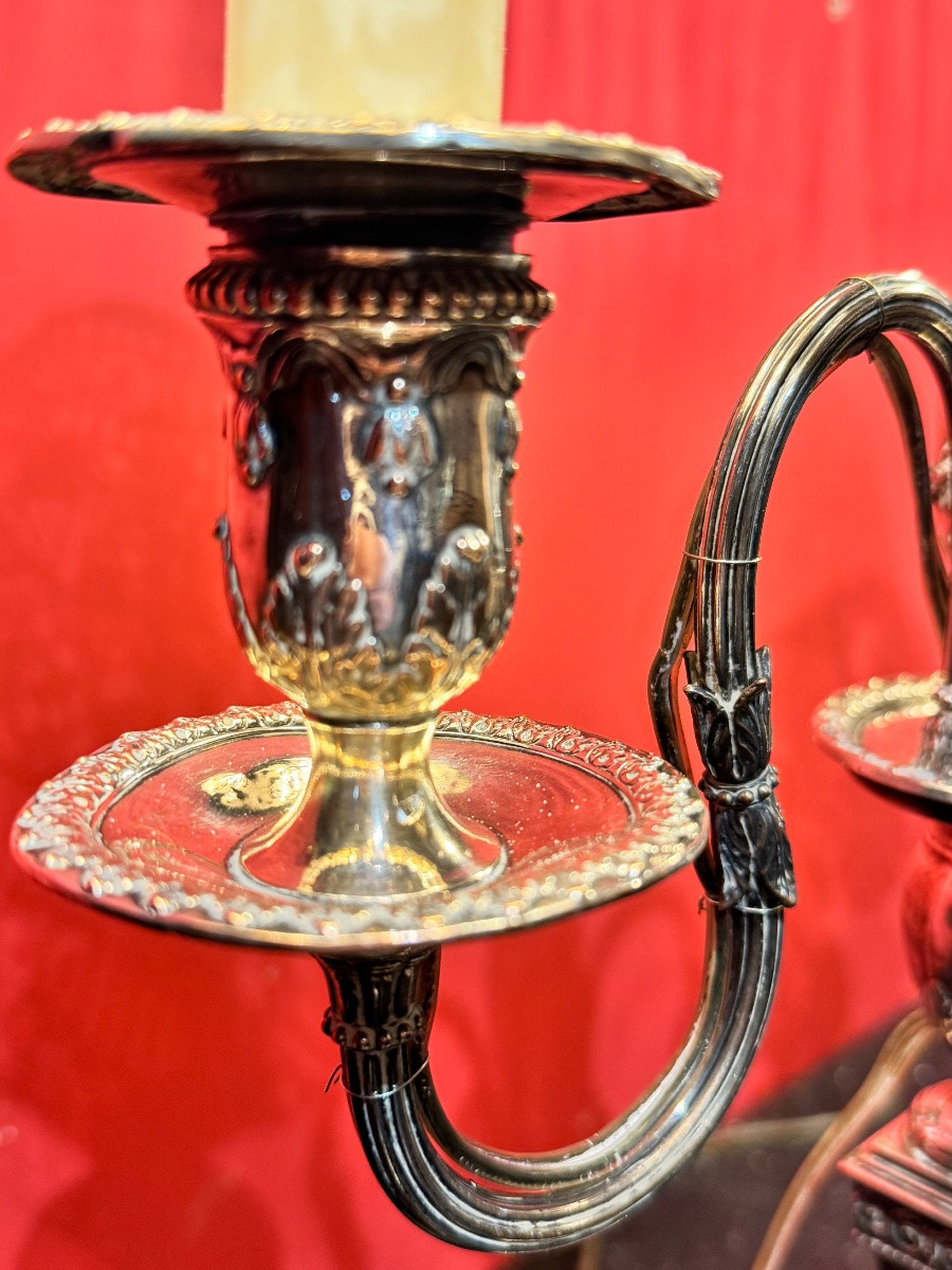 Pair Of Silver-plated Candlesticks, 19th Century-photo-3