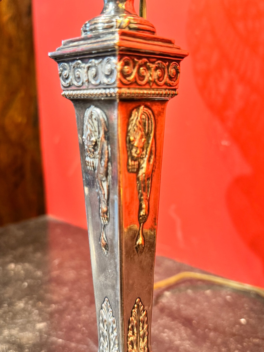 Pair Of Silver-plated Candlesticks, 19th Century-photo-5